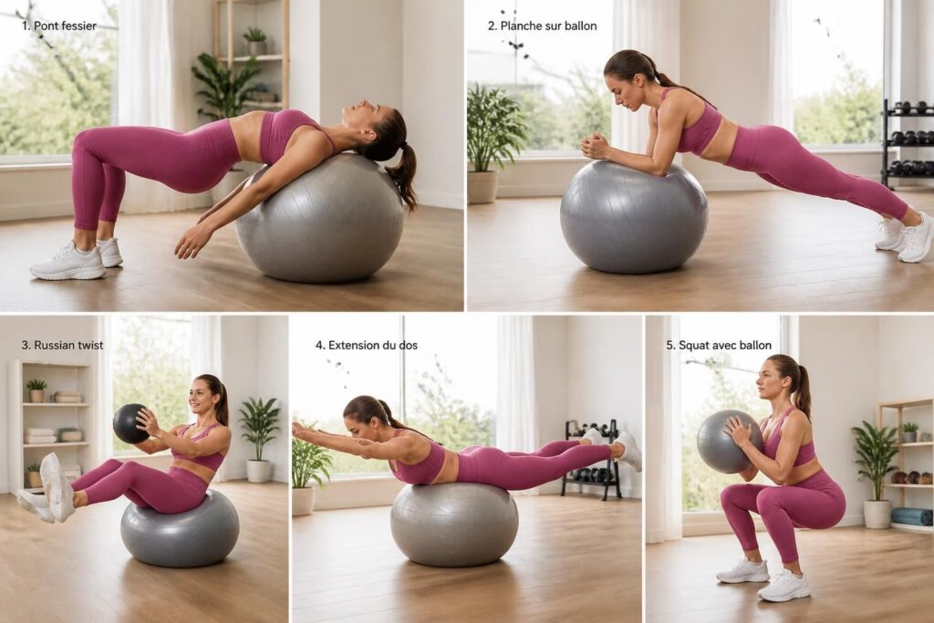 découvrez 5 exercices avec un swiss ball pour renforcer tout votre corps en douceur. améliorez votre tonus musculaire et votre équilibre grâce à ces mouvements simples et efficaces.